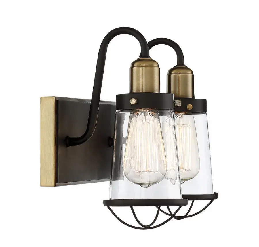 Lansing 2-Light Bathroom Vanity Light in English Bronze and Warm Brass - Image 5