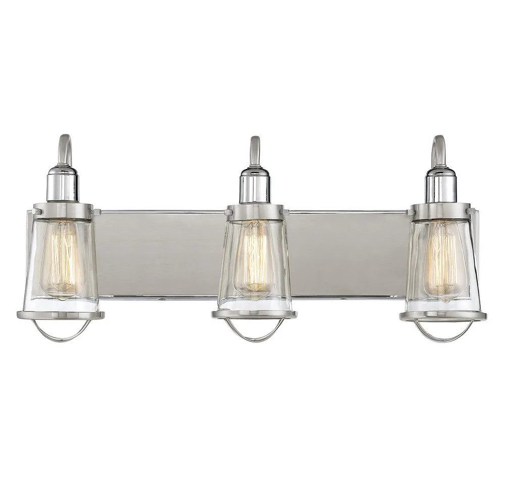 Lansing Three Light Bath Bar in Satin Nickel with Polished Nickel