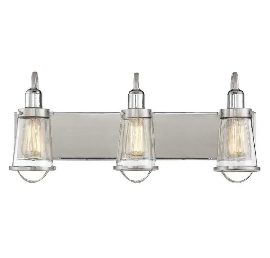 Lansing Three Light Bath Bar in Satin Nickel with Polished Nickel - Image 1