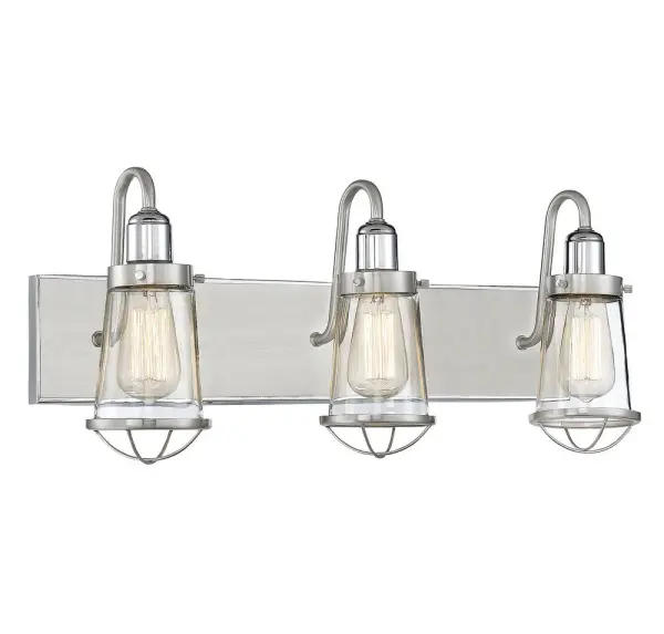 Lansing Three Light Bath Bar in Satin Nickel with Polished Nickel - Image 3