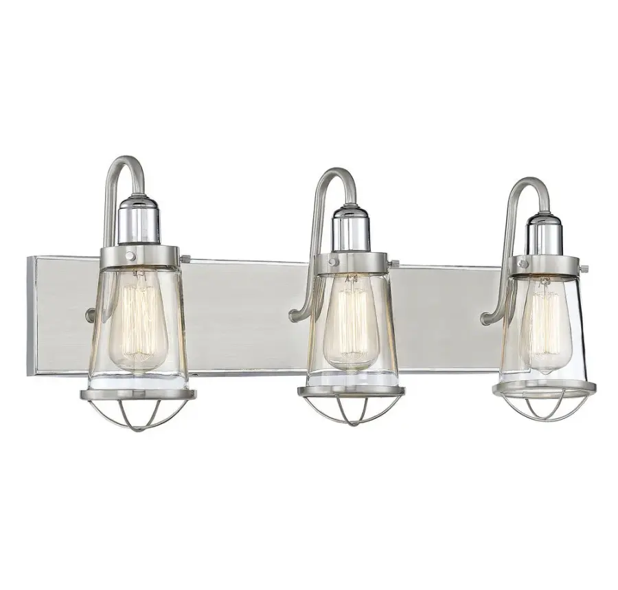 Lansing Three Light Bath Bar in Satin Nickel with Polished Nickel - Image 3