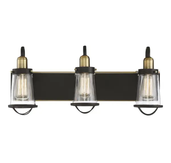 Lansing 3-Light Bathroom Vanity Light in English Bronze and Warm Brass - Image 1
