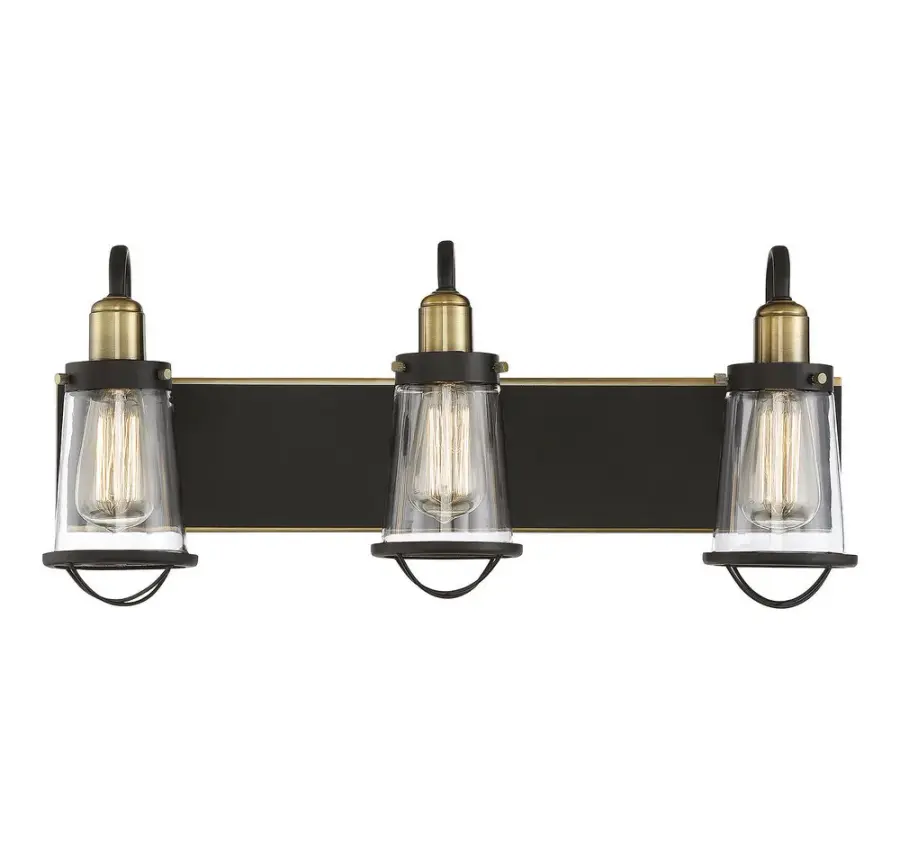 Lansing 3-Light Bathroom Vanity Light in English Bronze and Warm Brass - Image 1