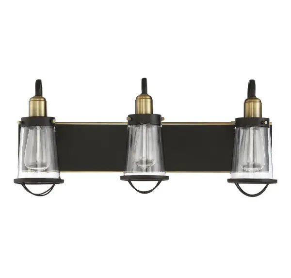 Lansing 3-Light Bathroom Vanity Light in English Bronze and Warm Brass - Image 2