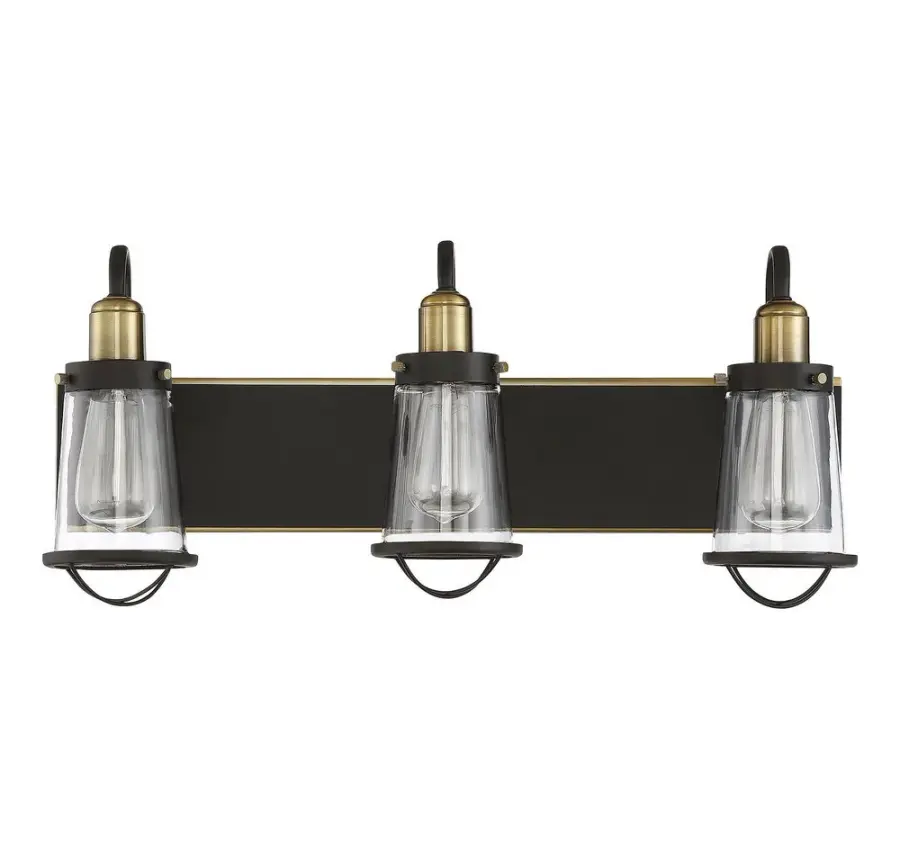Lansing 3-Light Bathroom Vanity Light in English Bronze and Warm Brass - Image 2