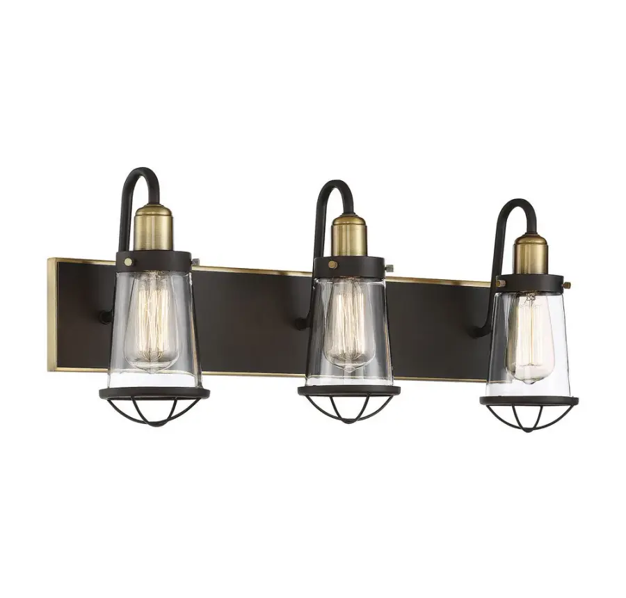 Lansing 3-Light Bathroom Vanity Light in English Bronze and Warm Brass - Image 3