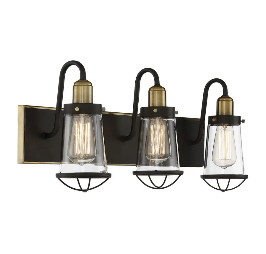 Lansing 3-Light Bathroom Vanity Light in English Bronze and Warm Brass - Image 4