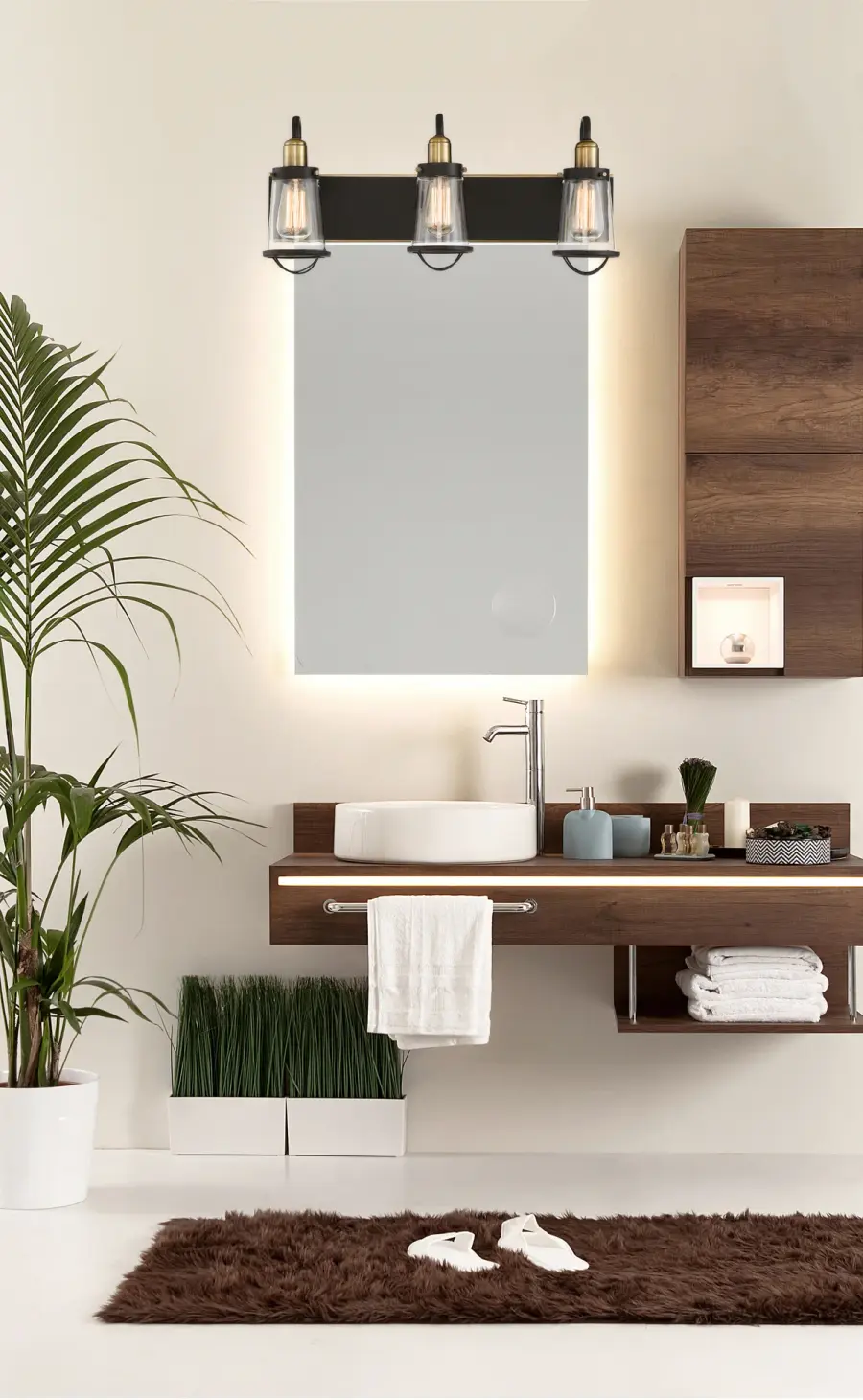 Lansing 3-Light Bathroom Vanity Light in English Bronze and Warm Brass - Image 7