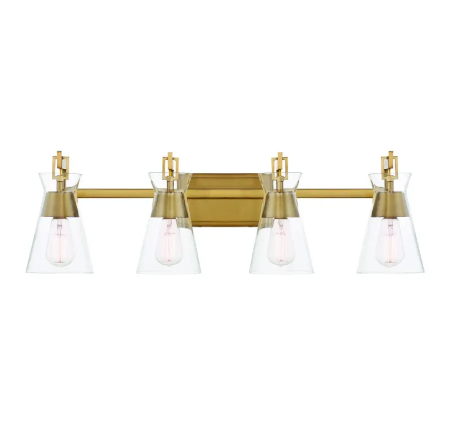Lakewood Four Light Bathroom Vanity in Warm Brass - Image 1