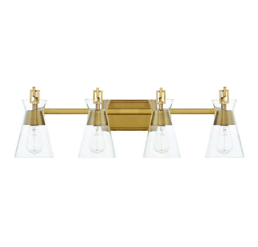 Lakewood Four Light Bathroom Vanity in Warm Brass - Image 2