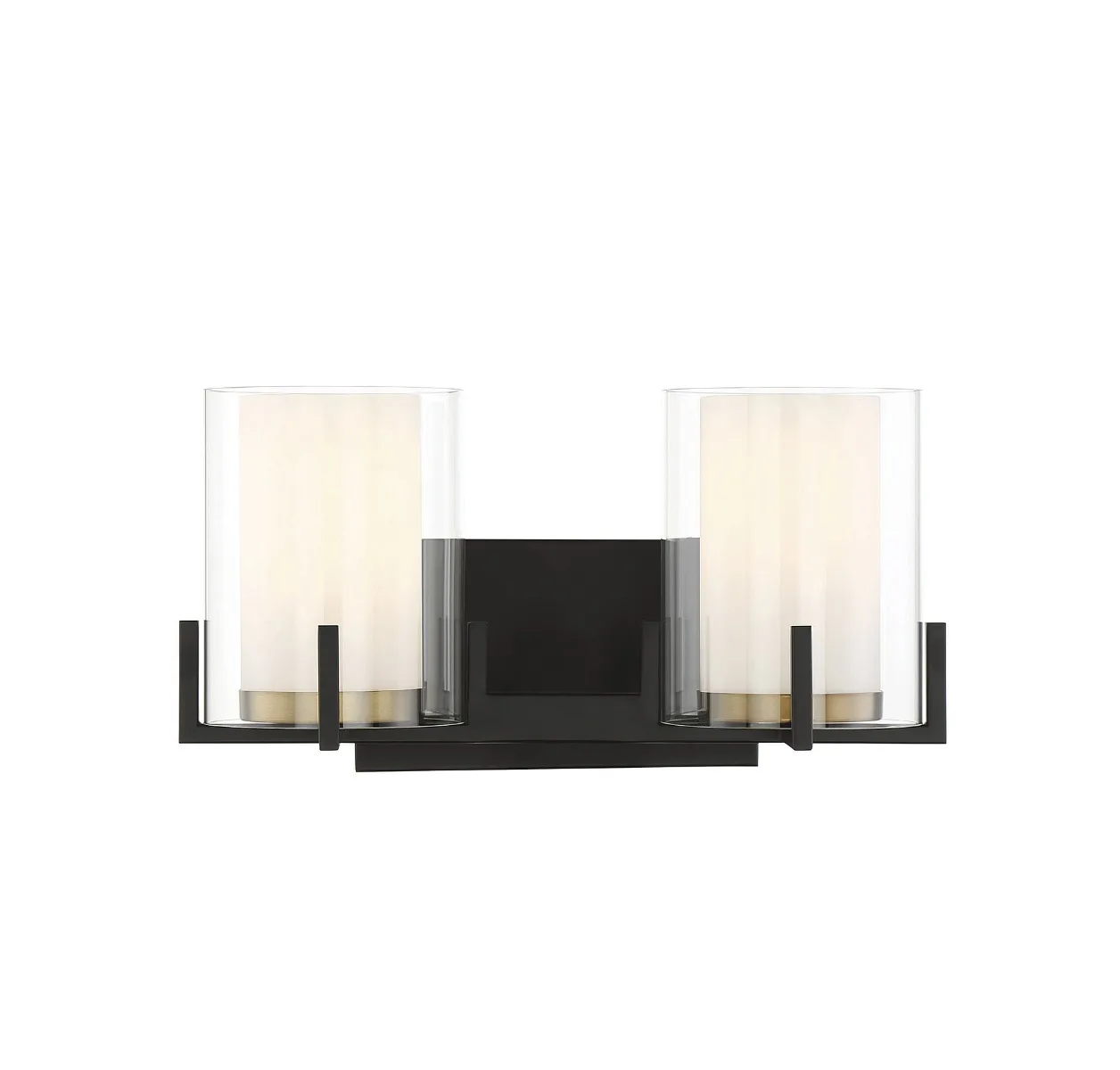Eaton Two Light Bathroom Vanity in Matte Black with Warm Brass