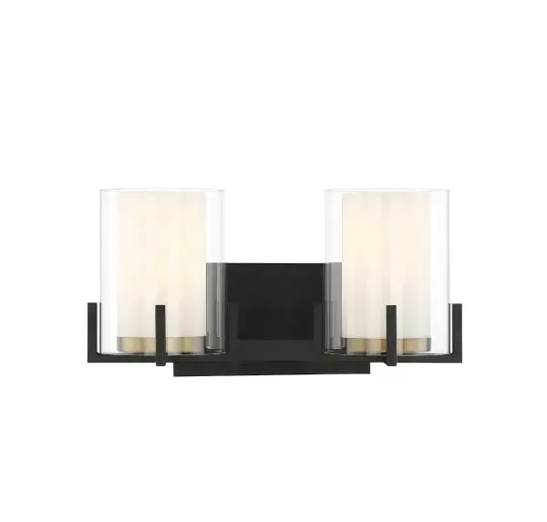 Eaton 2-Light Bathroom Vanity Light in Matte Black with Warm Brass Accents - Image 1