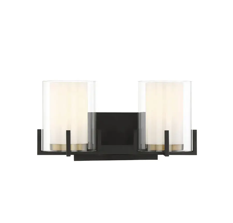 Eaton 2-Light Bathroom Vanity Light in Matte Black with Warm Brass Accents - Image 1