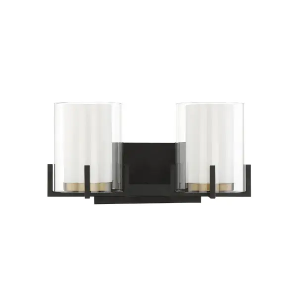 Eaton 2-Light Bathroom Vanity Light in Matte Black with Warm Brass Accents - Image 2