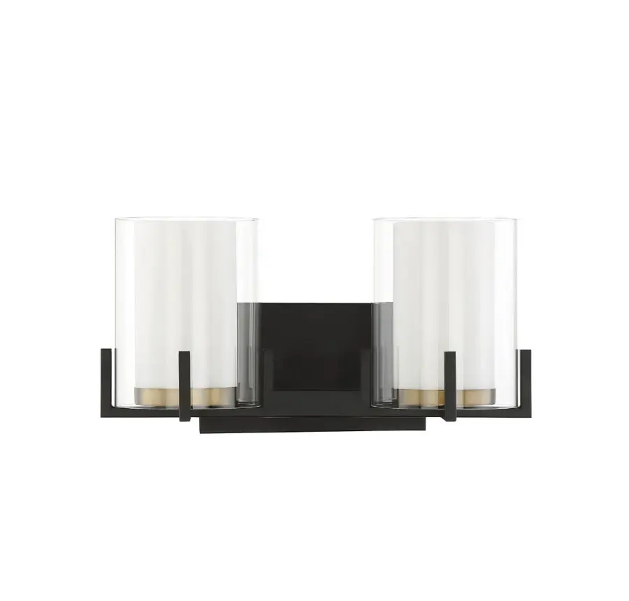 Eaton 2-Light Bathroom Vanity Light in Matte Black with Warm Brass Accents - Image 2