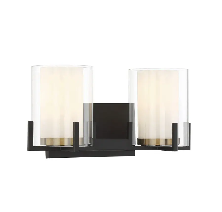 Eaton 2-Light Bathroom Vanity Light in Matte Black with Warm Brass Accents - Image 3