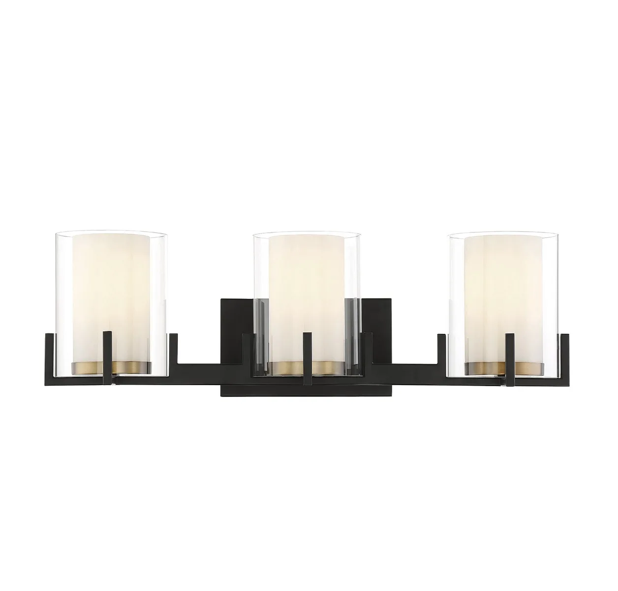 Eaton Three Light Bathroom Vanity in Matte Black with Warm Brass