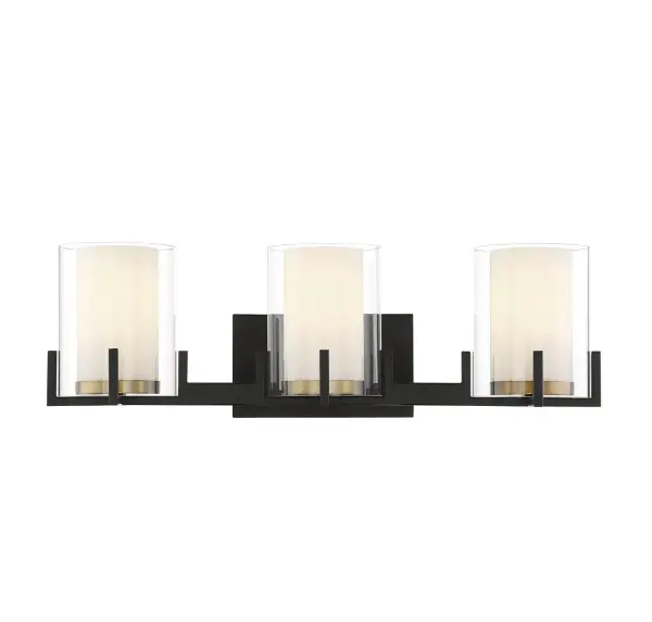 Eaton 3-Light Bathroom Vanity Light in Matte Black with Warm Brass Accents - Image 1