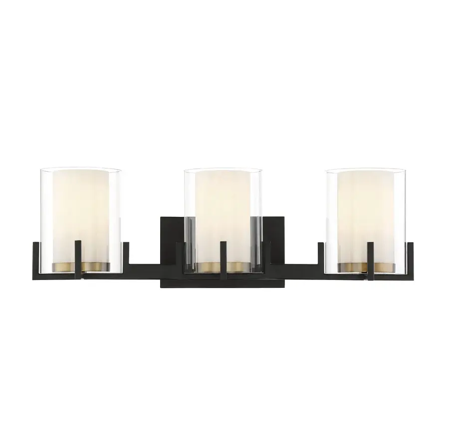 Eaton 3-Light Bathroom Vanity Light in Matte Black with Warm Brass Accents - Image 1