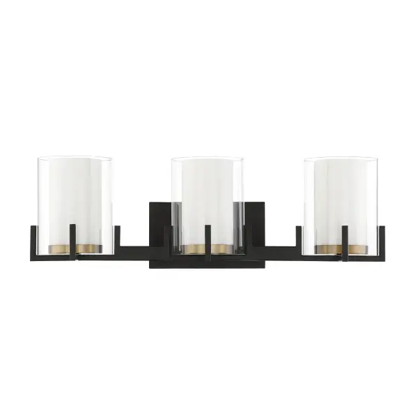 Eaton 3-Light Bathroom Vanity Light in Matte Black with Warm Brass Accents - Image 2
