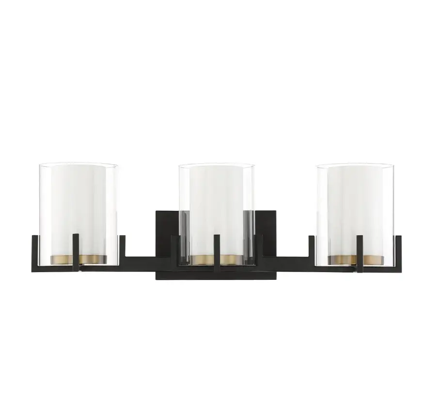 Eaton 3-Light Bathroom Vanity Light in Matte Black with Warm Brass Accents - Image 2