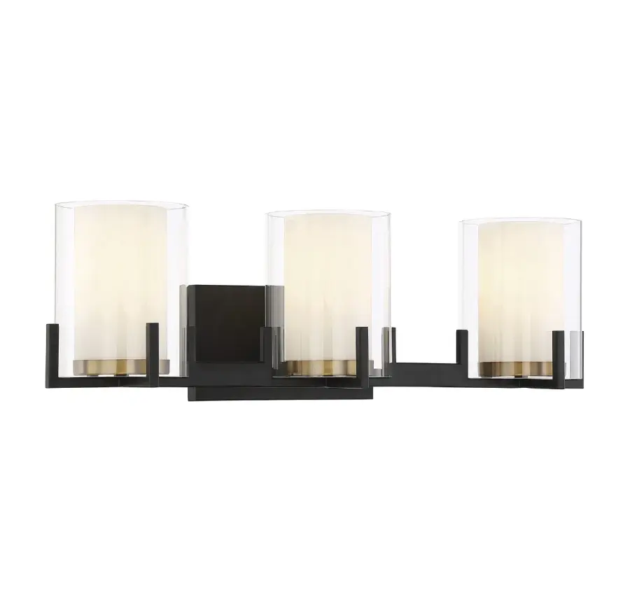 Eaton 3-Light Bathroom Vanity Light in Matte Black with Warm Brass Accents - Image 3