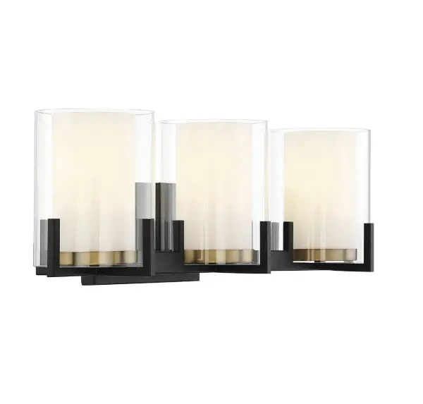 Eaton 3-Light Bathroom Vanity Light in Matte Black with Warm Brass Accents - Image 4