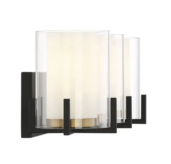 Eaton 3-Light Bathroom Vanity Light in Matte Black with Warm Brass Accents - Image 5