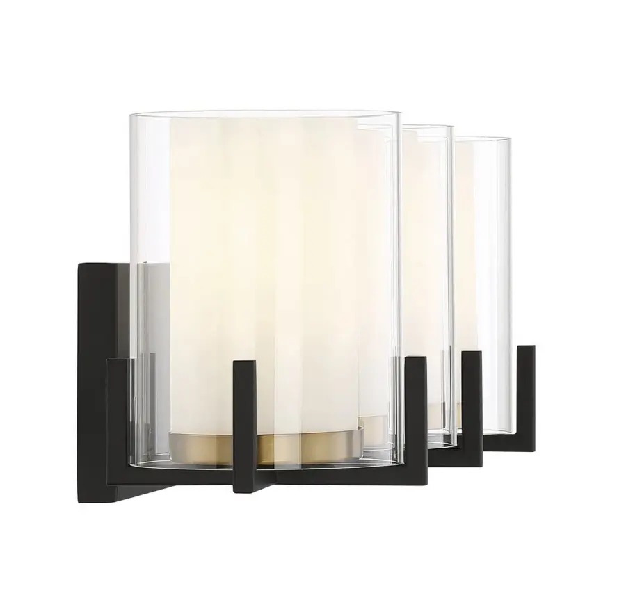 Eaton 3-Light Bathroom Vanity Light in Matte Black with Warm Brass Accents - Image 5