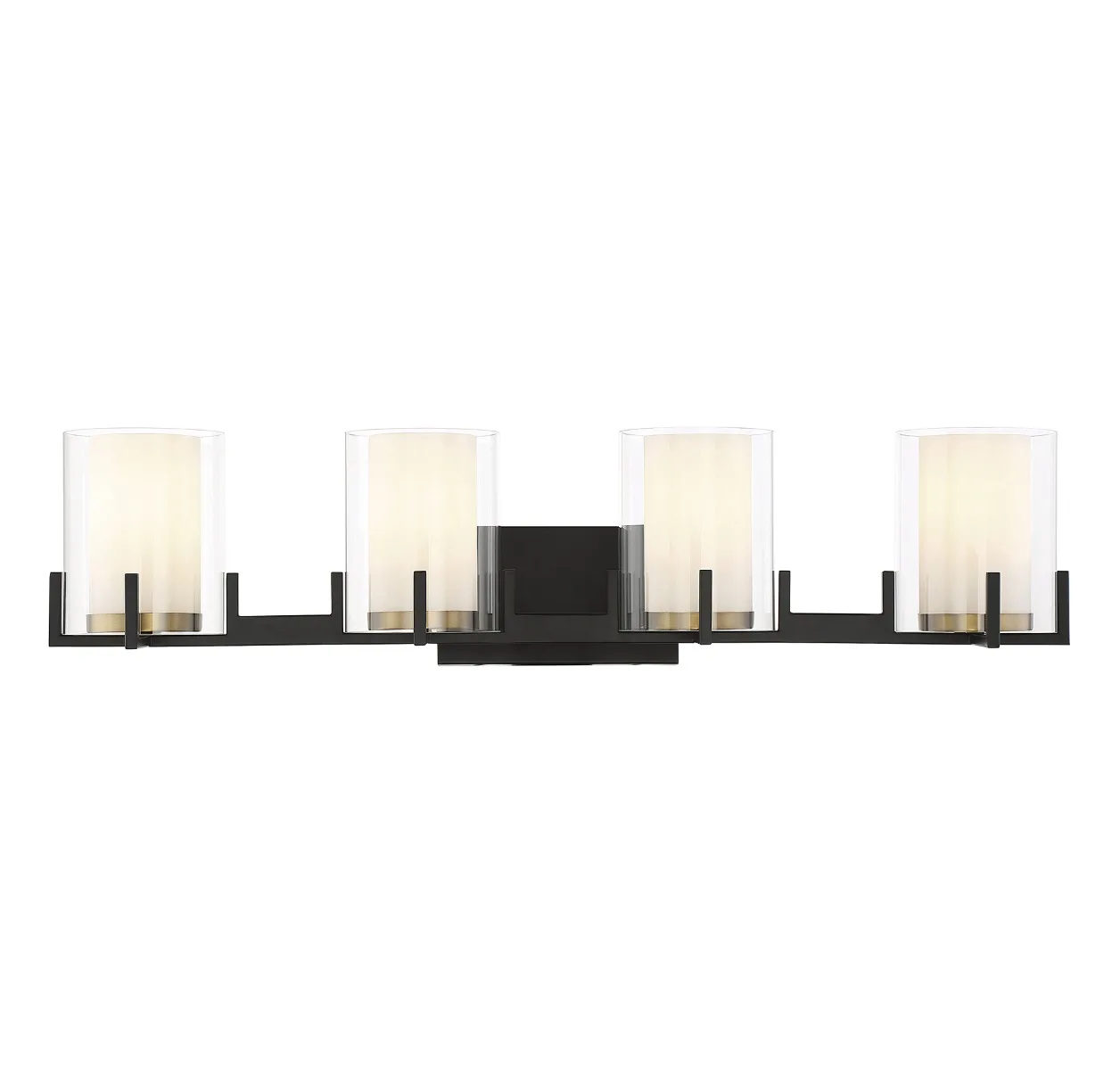 Eaton Four Light Bathroom Vanity in Matte Black with Warm Brass