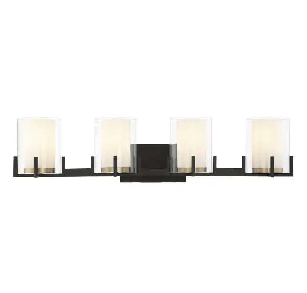 Eaton 4-Light Bathroom Vanity Light in Matte Black with Warm Brass Accents - Image 1