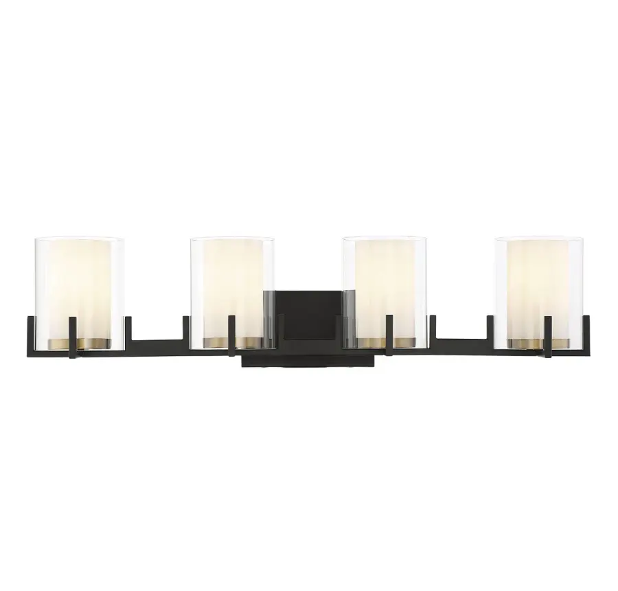 Eaton 4-Light Bathroom Vanity Light in Matte Black with Warm Brass Accents - Image 1
