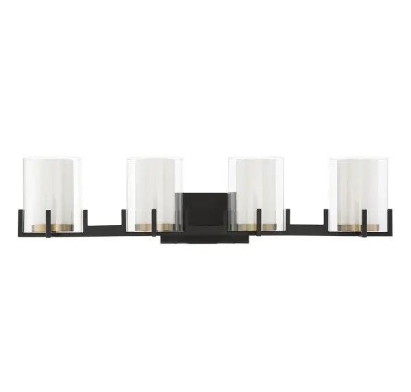 Eaton 4-Light Bathroom Vanity Light in Matte Black with Warm Brass Accents - Image 2