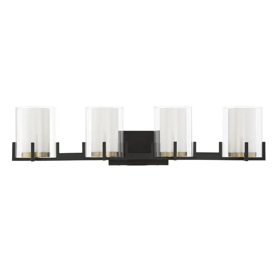Eaton 4-Light Bathroom Vanity Light in Matte Black with Warm Brass Accents - Image 2
