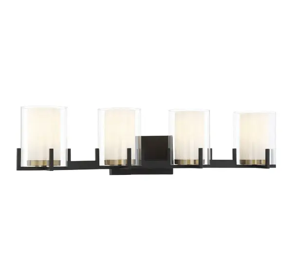 Eaton 4-Light Bathroom Vanity Light in Matte Black with Warm Brass Accents - Image 3