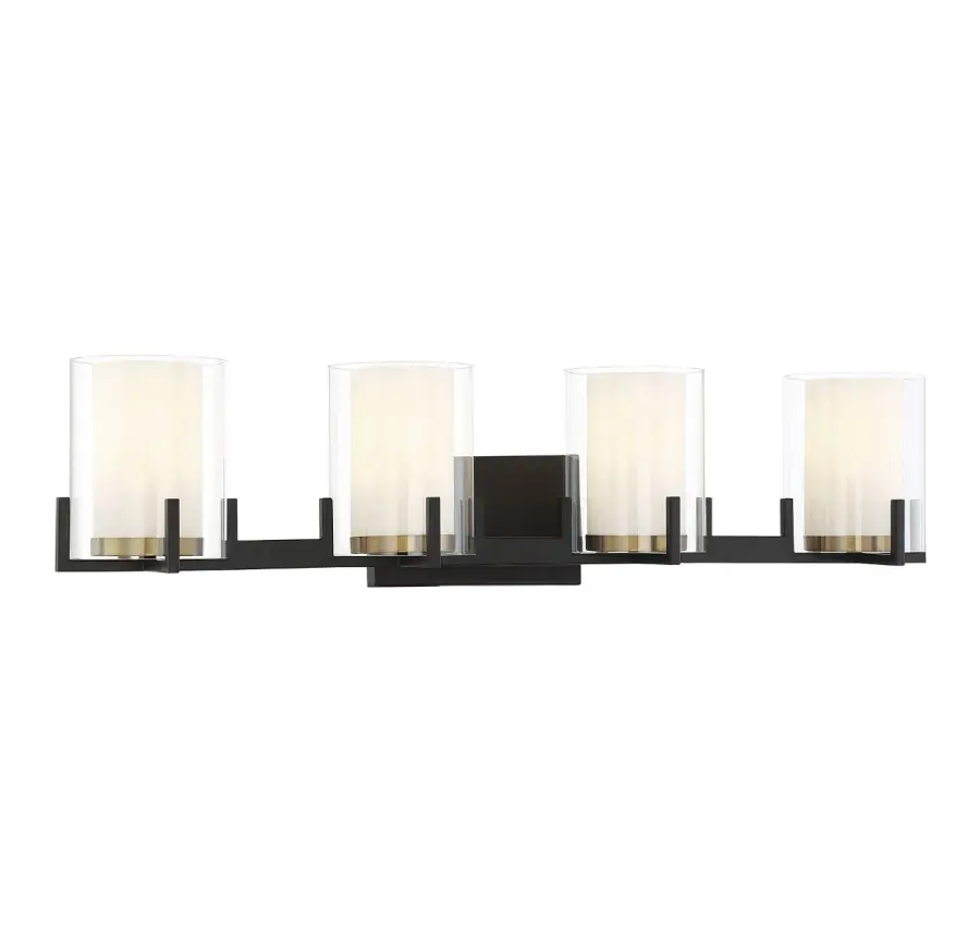 Eaton 4-Light Bathroom Vanity Light in Matte Black with Warm Brass Accents - Image 3