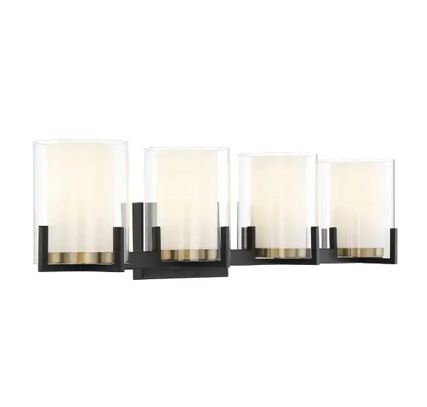 Eaton 4-Light Bathroom Vanity Light in Matte Black with Warm Brass Accents - Image 4