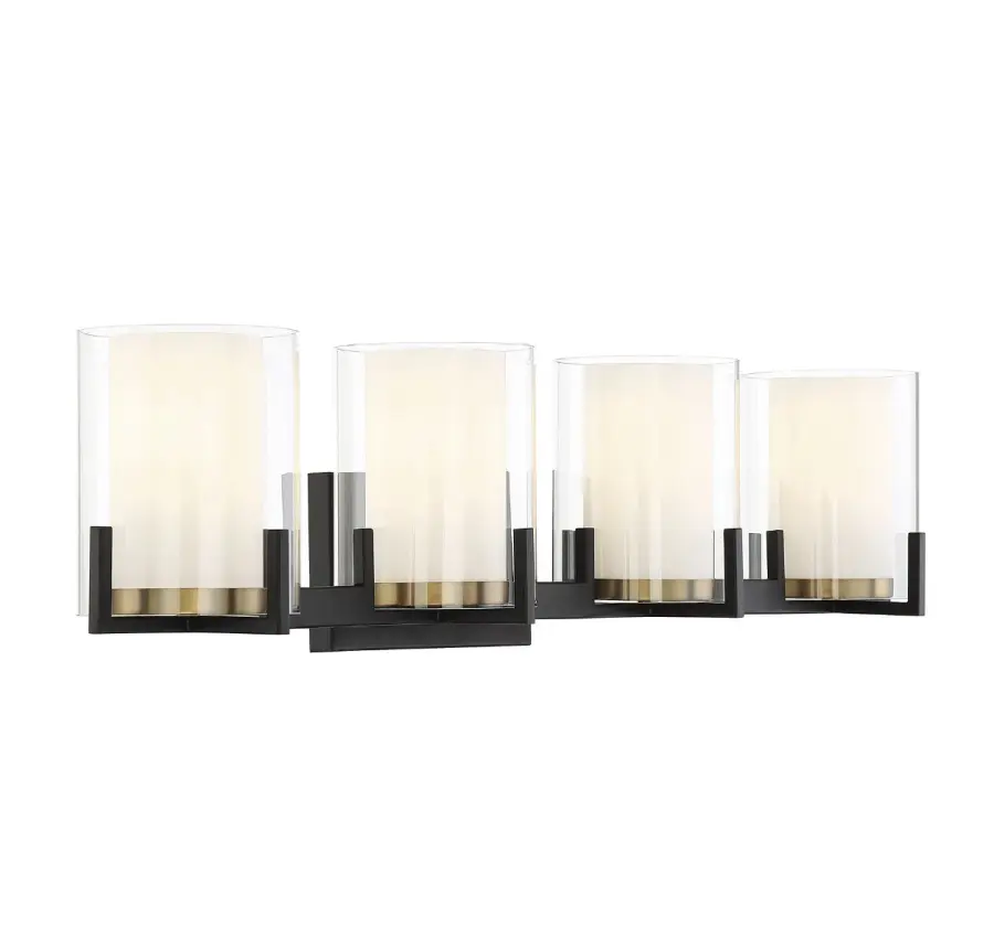 Eaton 4-Light Bathroom Vanity Light in Matte Black with Warm Brass Accents - Image 4