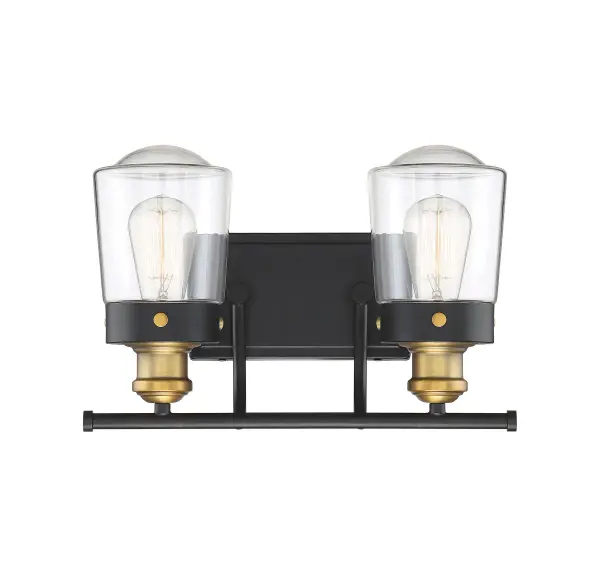 Macauley 2-Light Bathroom Vanity Light in Vintage Black with Warm Brass - Image 1