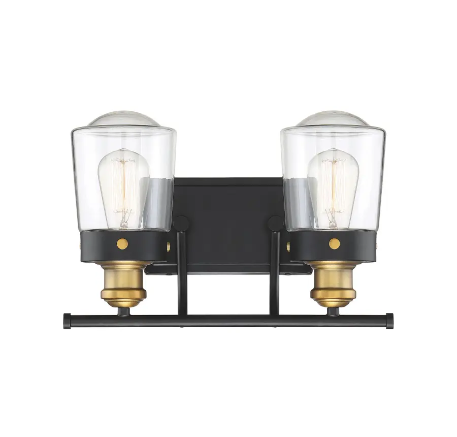 Macauley 2-Light Bathroom Vanity Light in Vintage Black with Warm Brass - Image 1