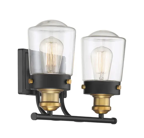 Macauley 2-Light Bathroom Vanity Light in Vintage Black with Warm Brass - Image 13