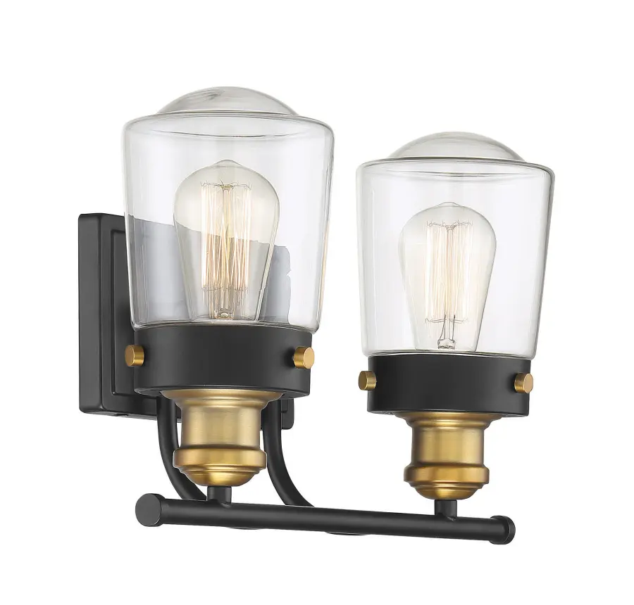 Macauley 2-Light Bathroom Vanity Light in Vintage Black with Warm Brass - Image 14