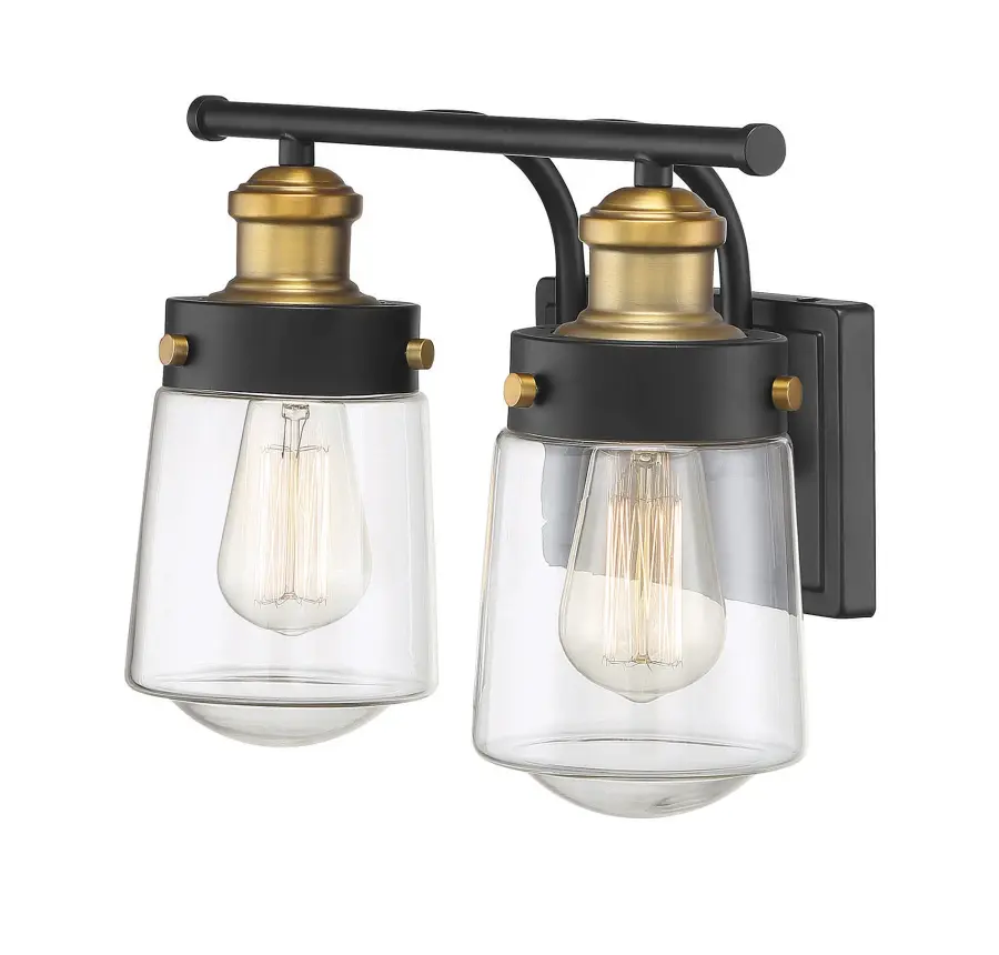 Macauley 2-Light Bathroom Vanity Light in Vintage Black with Warm Brass - Image 15