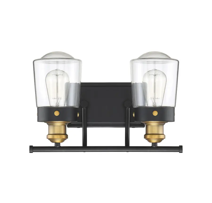 Macauley 2-Light Bathroom Vanity Light in Vintage Black with Warm Brass - Image 5