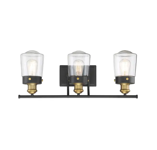 Macauley 3-Light Bathroom Vanity Light in Vintage Black with Warm Brass - Image 1