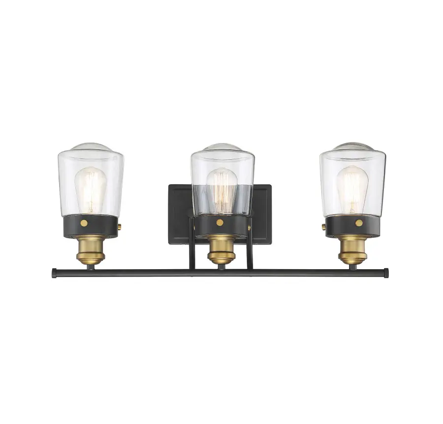 Macauley 3-Light Bathroom Vanity Light in Vintage Black with Warm Brass - Image 2