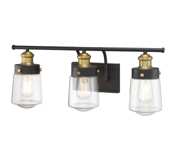 Macauley 3-Light Bathroom Vanity Light in Vintage Black with Warm Brass - Image 12