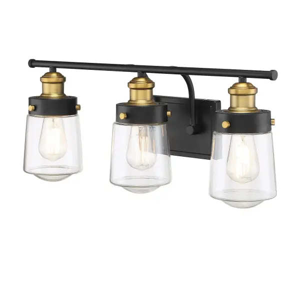 Macauley 3-Light Bathroom Vanity Light in Vintage Black with Warm Brass - Image 16