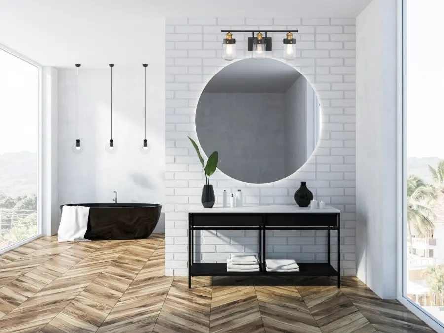 Macauley 3-Light Bathroom Vanity Light in Vintage Black with Warm Brass - Image 25