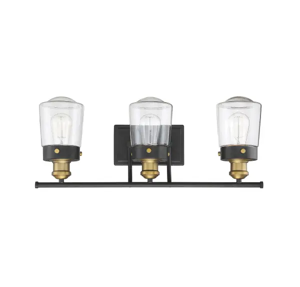 Macauley 3-Light Bathroom Vanity Light in Vintage Black with Warm Brass - Image 5